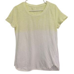 T by Talbots Women's Size MEDIUM 100% Cotton Yellow White Color Block Tee Shirt